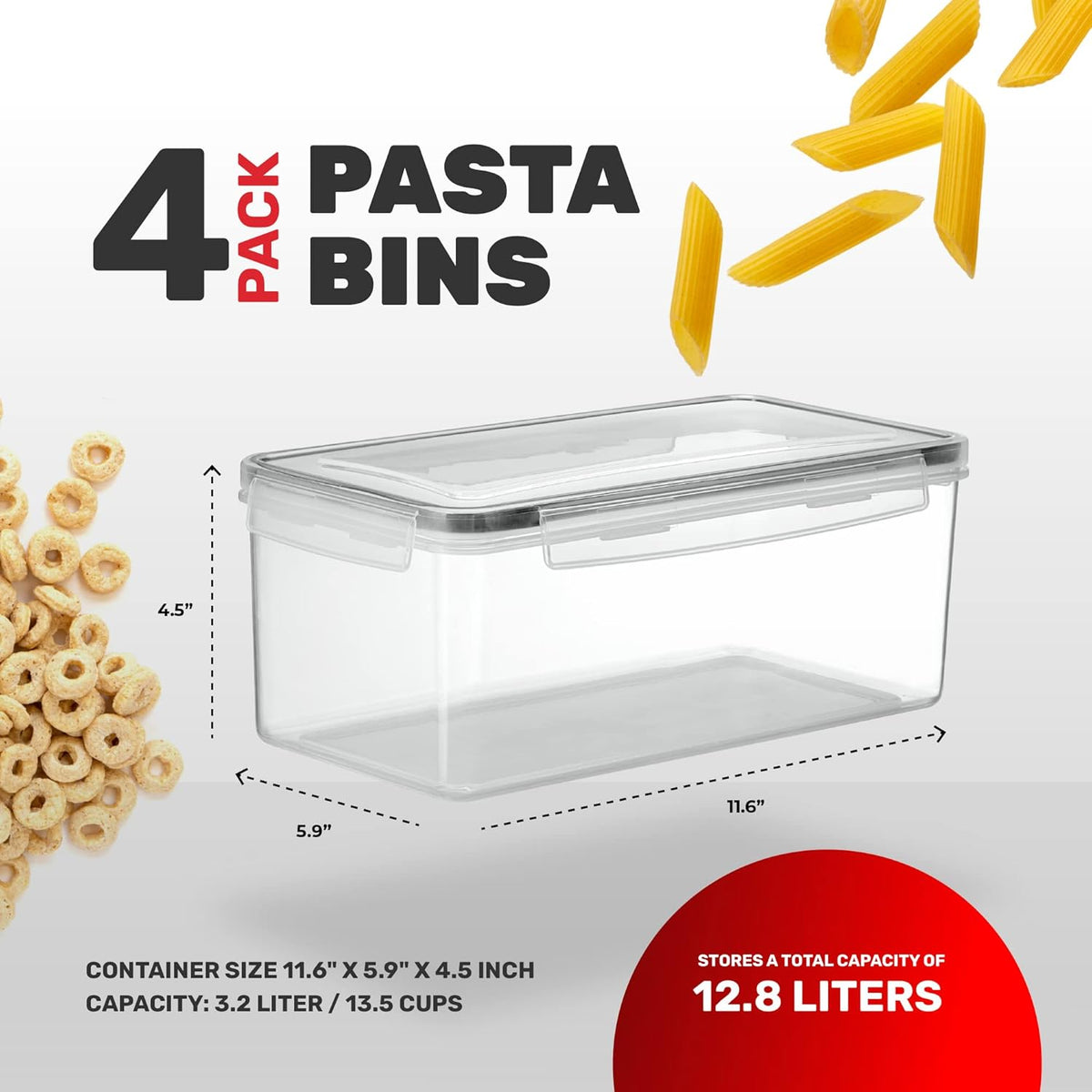 Large Airtight Food Storage Containers with Lids Set of 4 3.2L - 102 fl. oz Pasta storage