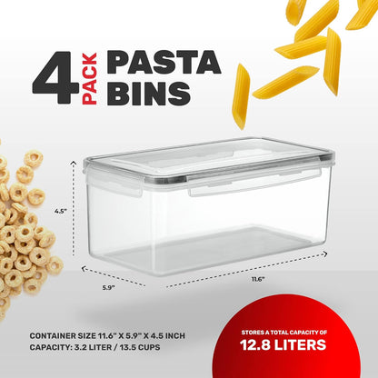 Large Airtight Food Storage Containers with Lids Set of 4 3.2L - 102 fl. oz Pasta storage