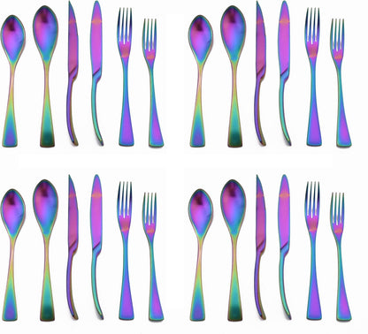 Luxury 18/10 Stainless Steel Matte Rainbow Colorful Cutlery Flatware Set - Utensil Set Steak Spoons