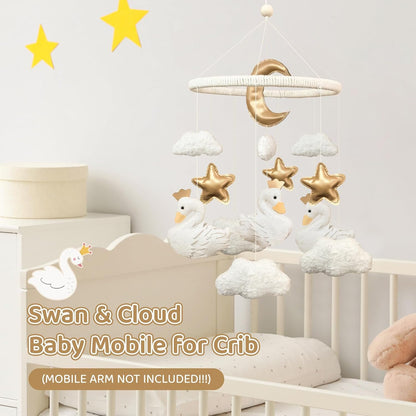Baby Mobile for Crib Swan Nursery Decor for Girls Handmade Boho Baby Crib Mobile Cloud Moon Star