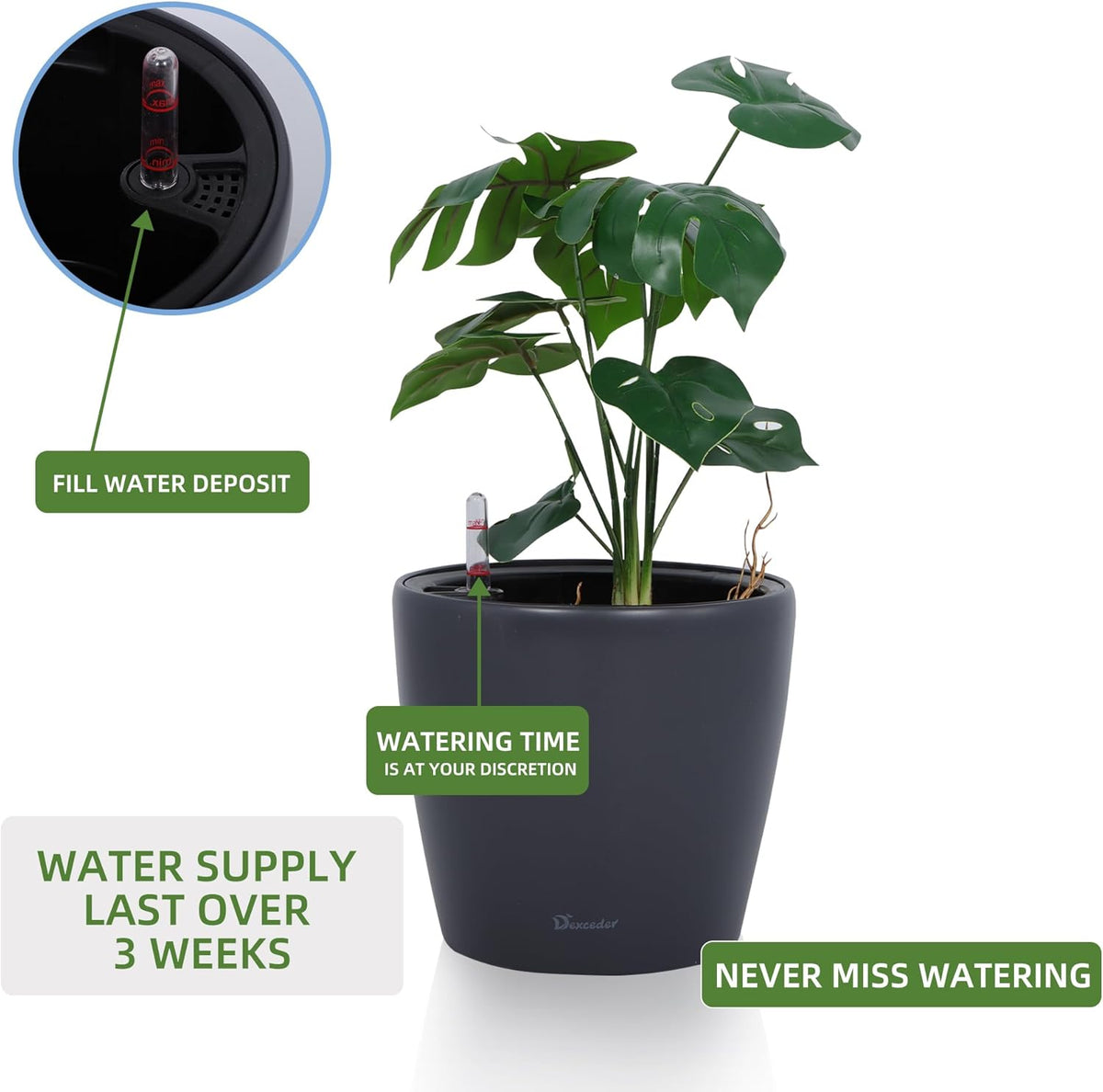 Dexceder 11x10 Inches Self Watering Planter Indoor Outdoor, Inner Pot Design, Thickened Table