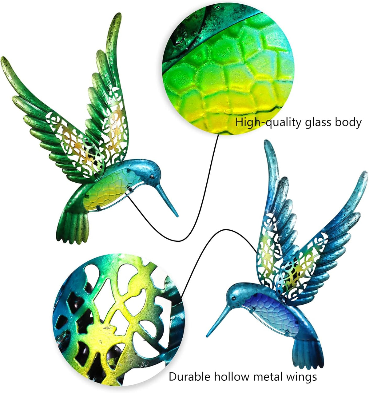 HONGLAND Metal Hummingbird Wall Art 15inch Metal Birds Wall Sculpture Garden Decoration Outdoor