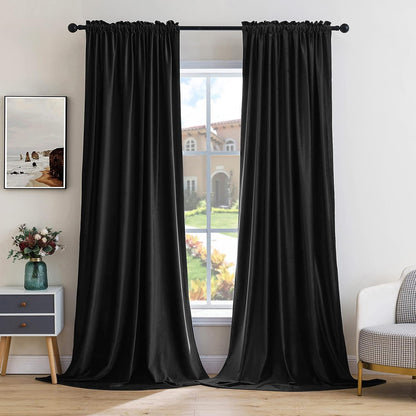 MIULEE Black Velvet Curtains Thermal Insulated Blackout Curtain Drapes for Bedroom Living Room