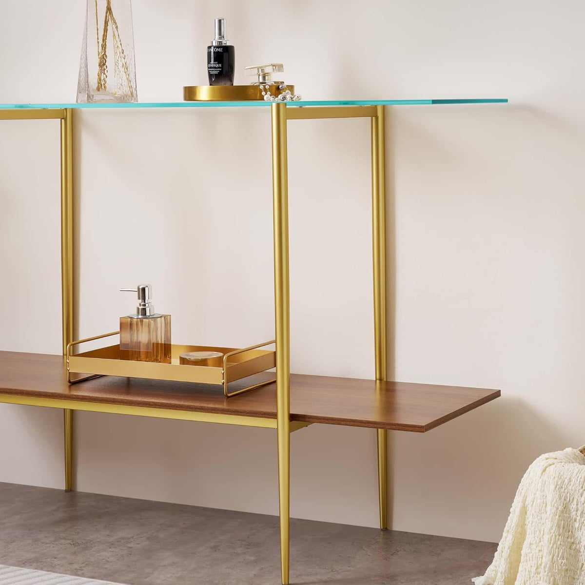 Extra Large Glass Console Table for Living Room, Foyer & Entrance, L47 x W16 x H31, Mid-Century