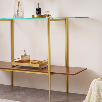 Extra Large Glass Console Table for Living Room, Foyer & Entrance, L47 x W16 x H31, Mid-Century