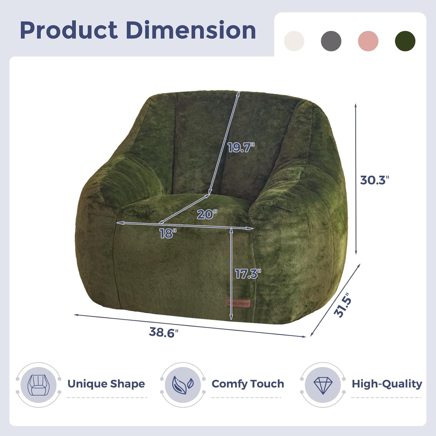 MAXYOYO Bean Bag Chair, Comfy Bean Bag Sofa with Back Support, Faux Fur Bean Bag Chair for Adults