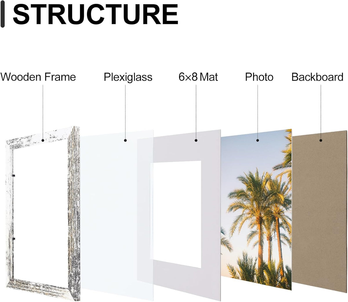Vittanly 8x12 Picture Frames Set of 9, Shatter Resistant Plexiglass, Display 6x8 Pictures with Mat