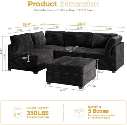 HOOOWOOO Modular Sectional Sofa,5 Pieces Sectional Couches for Living Room,98X55 L Shaped Cloud