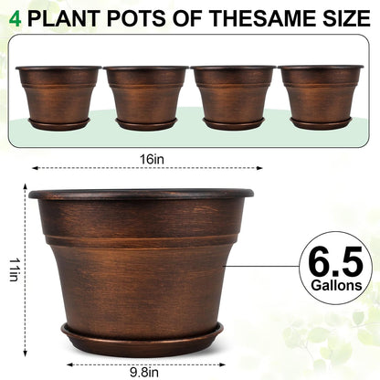 Plant Planters Pots Set of 4 Pack 16 Inch，Large Plastic Flower Pot for Indoor Plants with Drainage