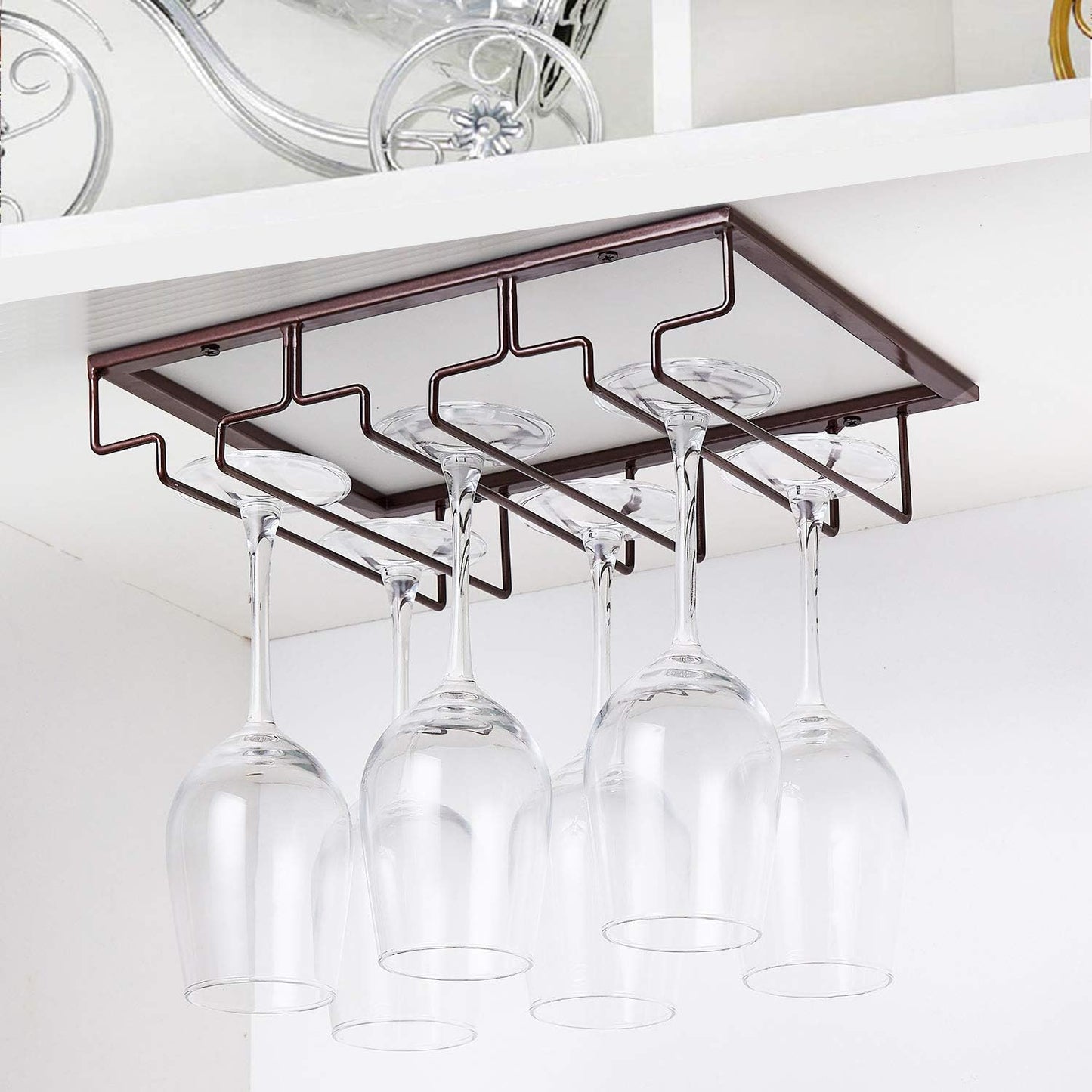 Wine Glass Rack - Under Cabinet Stemware Wine Glass Holder Glasses Storage Hanger 2 Pack Metal