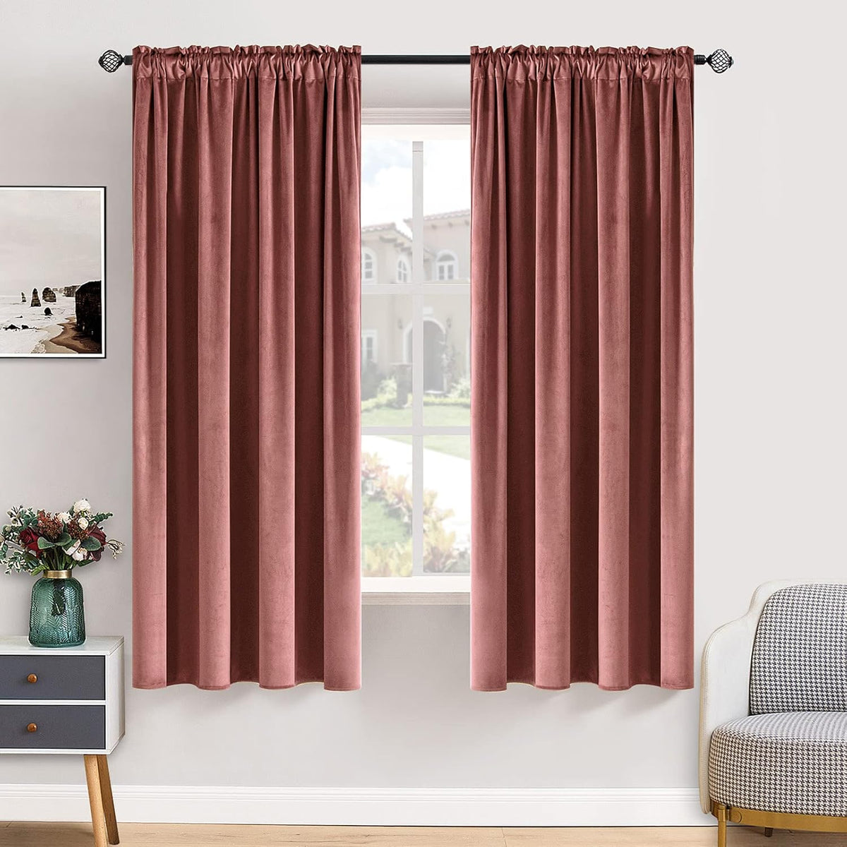 MIULEE Dusty Rose Pink Velvet Curtains Thermal Insulated Blackout Curtain Drapes for Bedroom Living