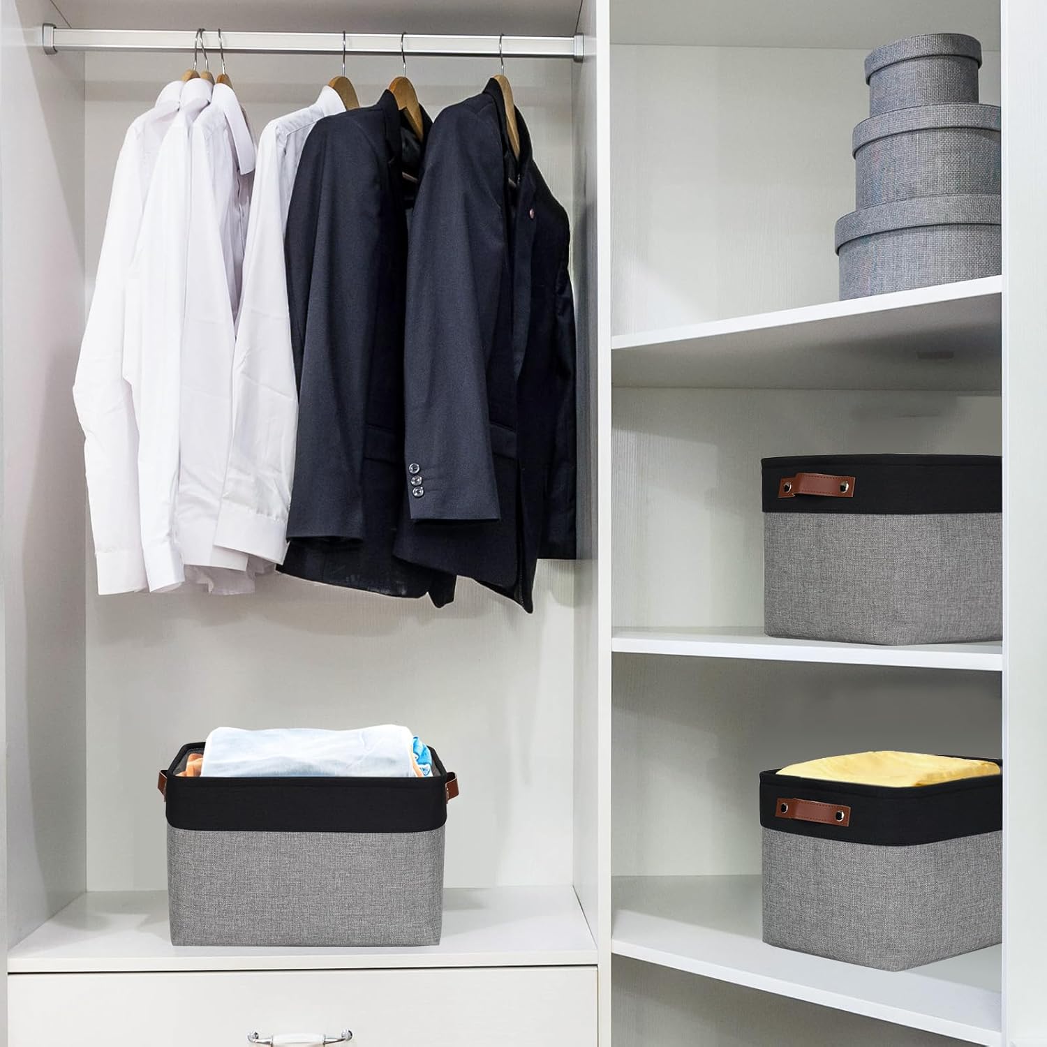 Storage Bins Large Fabric Storage Baskets for Shelves 3 Pack, Decorative Linen Closet Baskets with