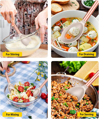 Pack of 2 Large Silicone Cooking Spoons,Non Stick Solid Basting Spoon,Heat-Resistant Kitchen
