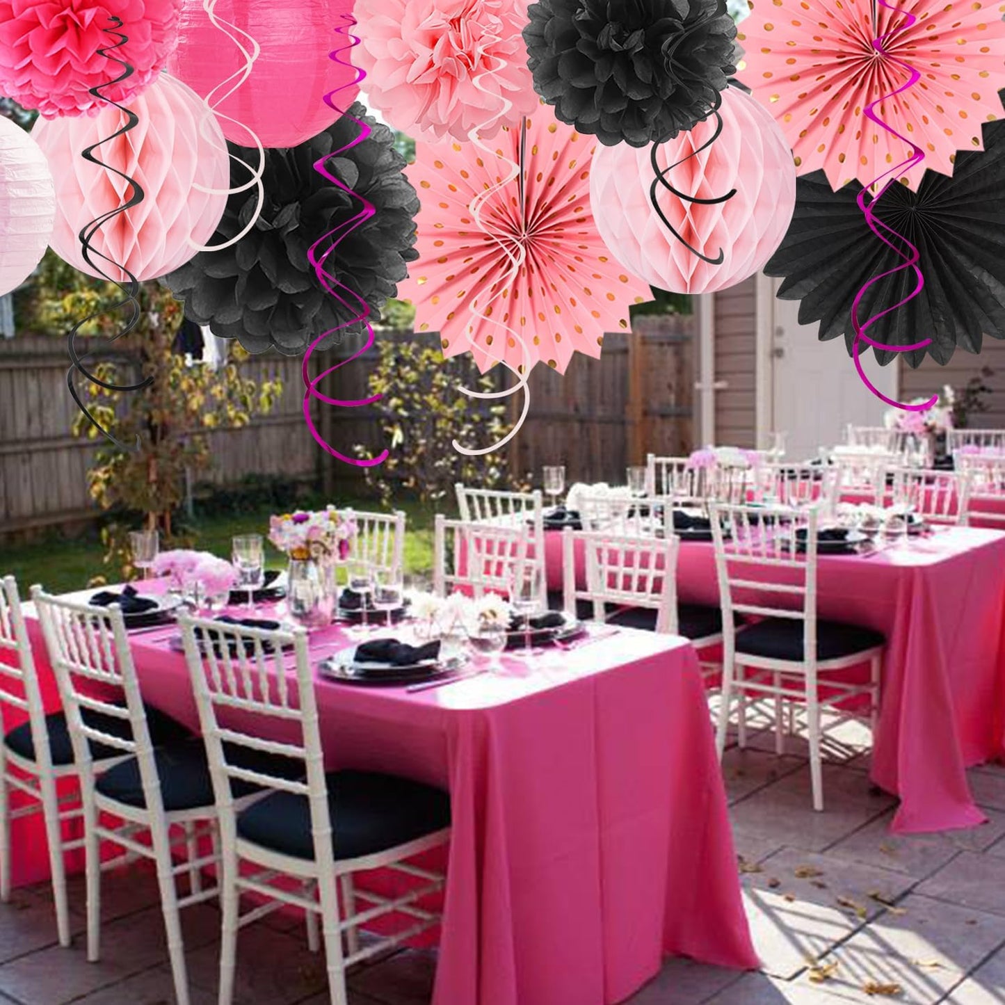 Hot-Pink Black Girls-Women Birthday Party-Decorations - 21pcs Baby Happy Banner, Paper Streamers