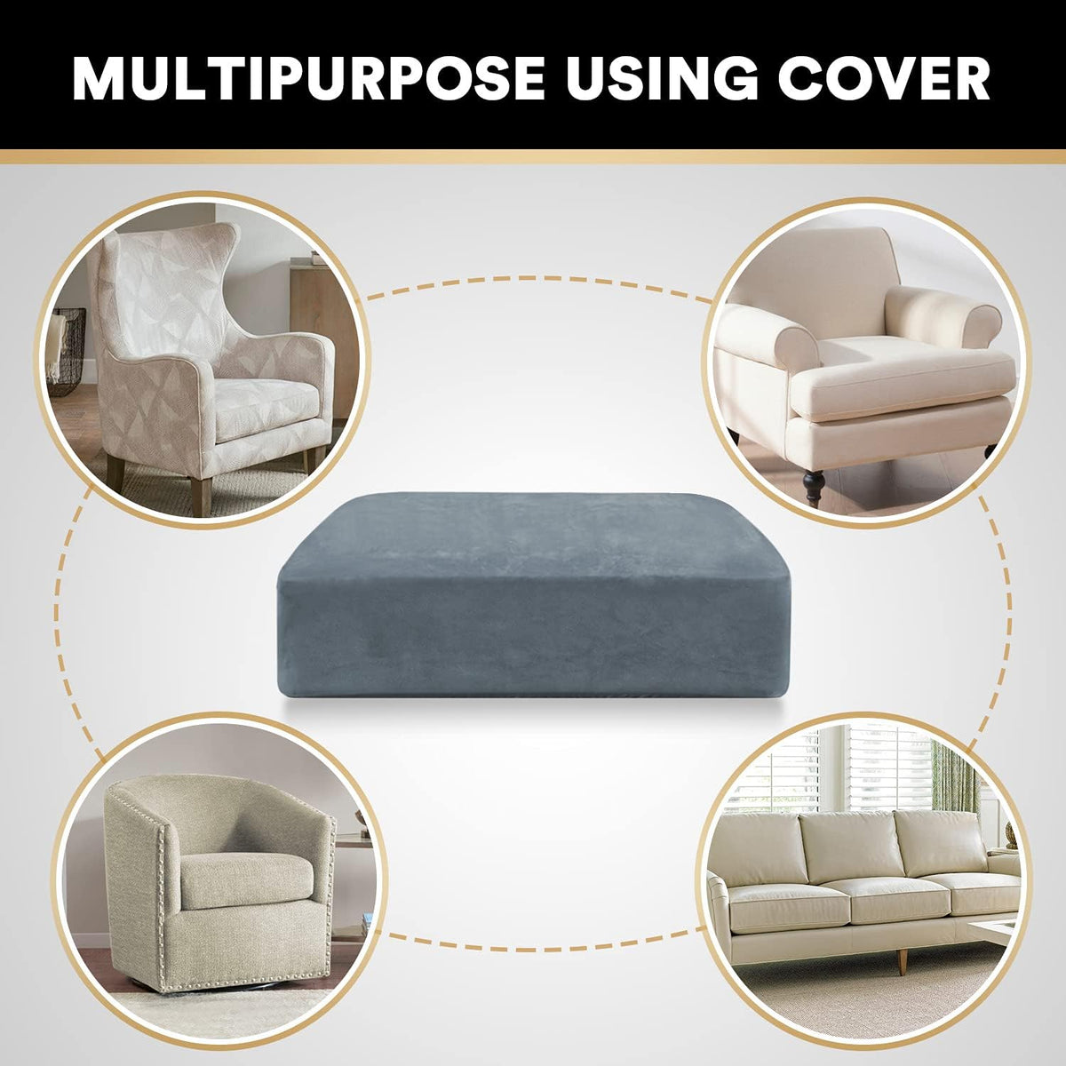 PrinceDeco Stretch Velvet Couch Cushion Cover,Soft Cushion Slipcover for Chair Cushion Fitted Sofa