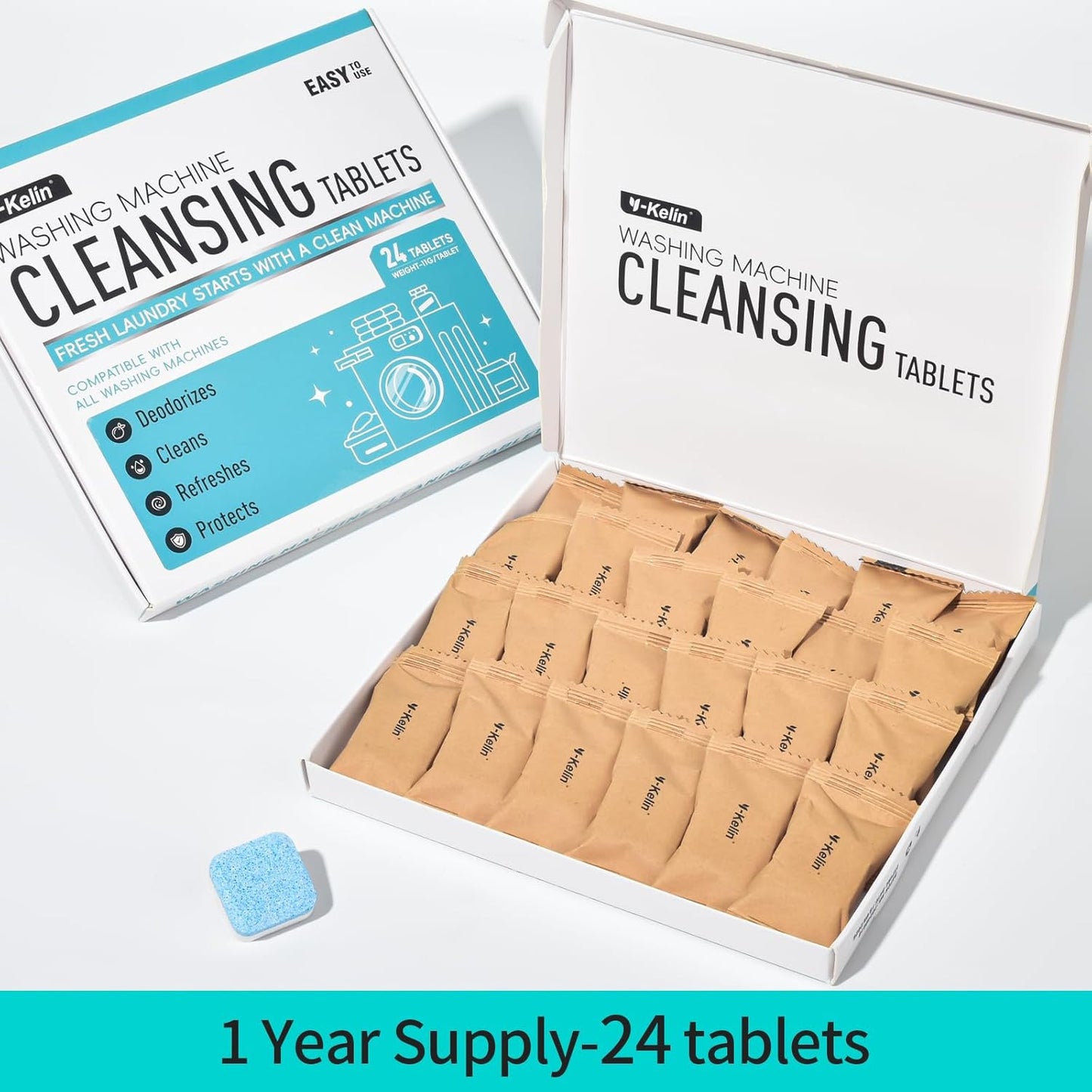Washing Machine Cleaner Tablets 24 Pack -1 Year Supply for HE Front Loader & Top Load Washer,Septic