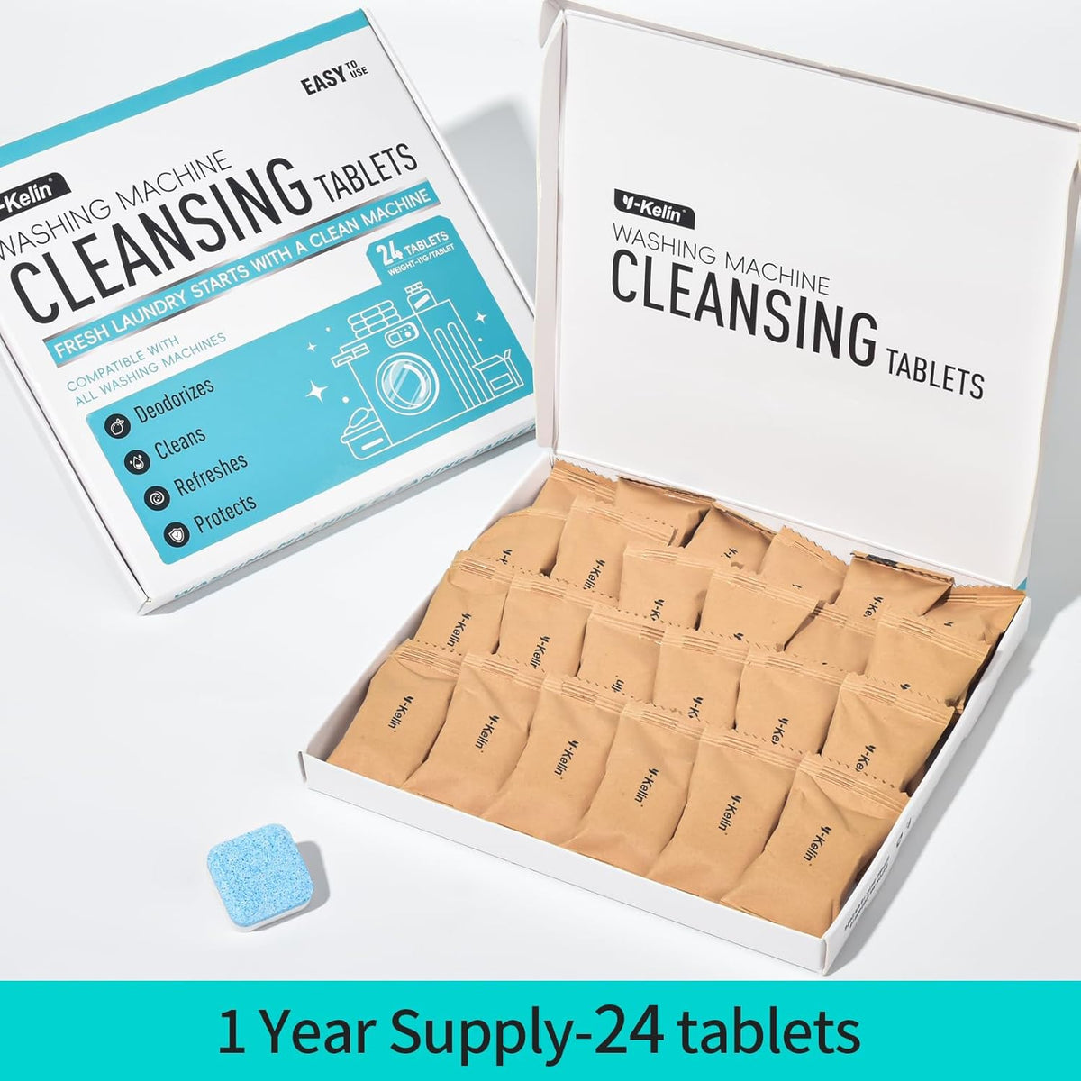 Washing Machine Cleaner Tablets 24 Pack -1 Year Supply for HE Front Loader & Top Load Washer,Septic