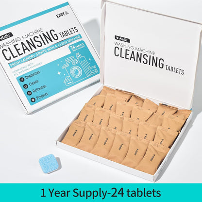Washing Machine Cleaner Tablets 24 Pack -1 Year Supply for HE Front Loader & Top Load Washer,Septic