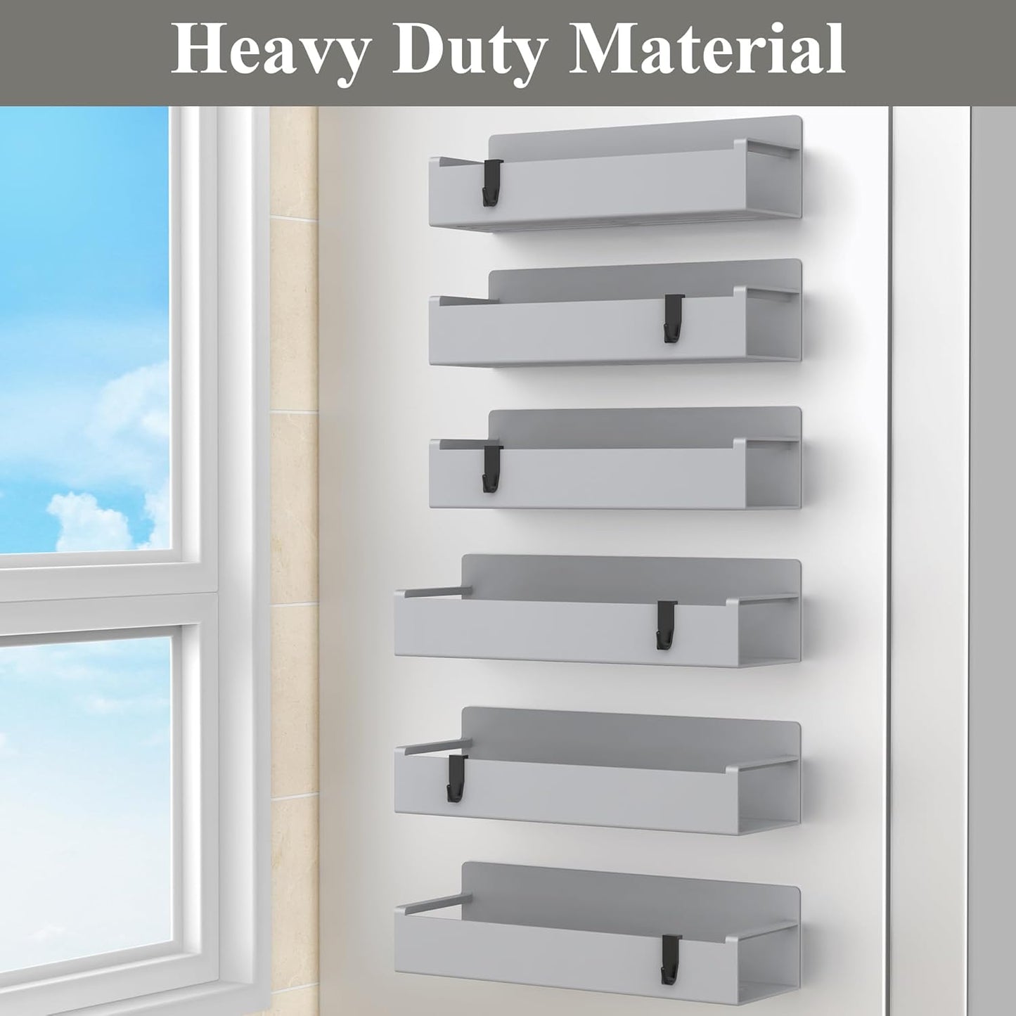 6 Pack Magnetic Spice Rack Organizer for Refrigerator and Oven, Light Gray Fridge Organizers and