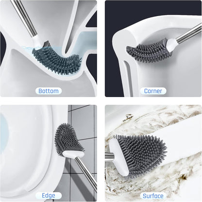 Sellemer Toilet Brush and Holder Set for Bathroom, Flexible Toilet Bowl Brush Head with Silicone