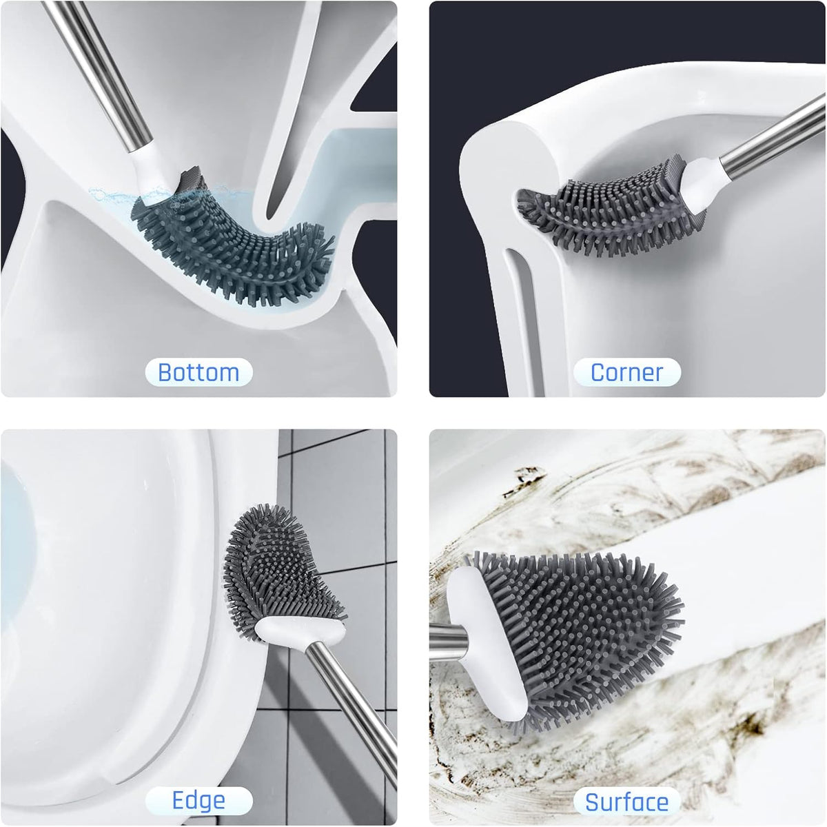 Sellemer Toilet Brush and Holder Set for Bathroom, Flexible Toilet Bowl Brush Head with Silicone