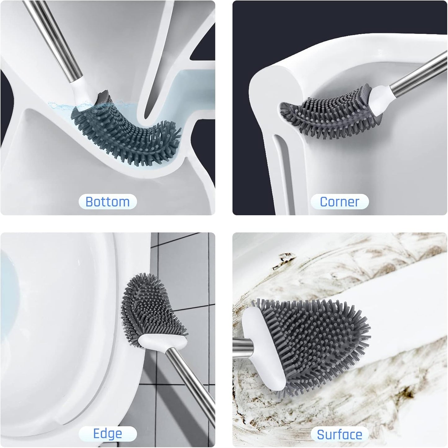 Sellemer Toilet Brush and Holder Set for Bathroom, Flexible Toilet Bowl Brush Head with Silicone