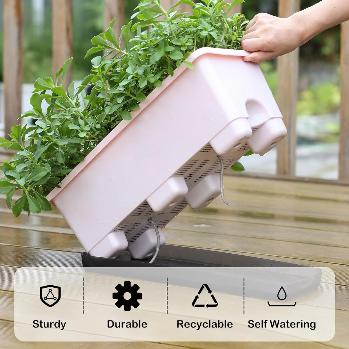 Window Box Planter 8 Pcs, 17 Inches Rectangle Flower Pots with Drainage Holes and Trays, Vegetable