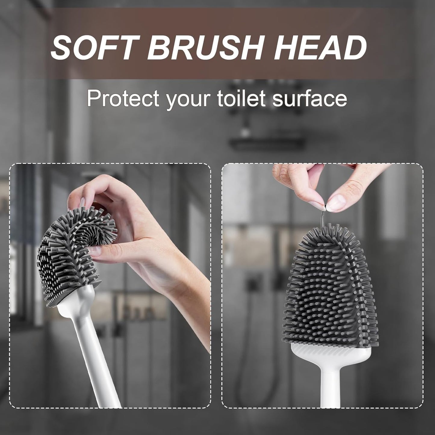 Sellemer Toilet Brush and Holder Set - Flexible Toilet Bowl Brush Head with Silicone Bristles