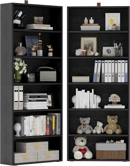 IRONCK Bookshelves and Bookcases Set of 2 Floor Standing 6 Tiers Display Storage Shelves 70 in Tall