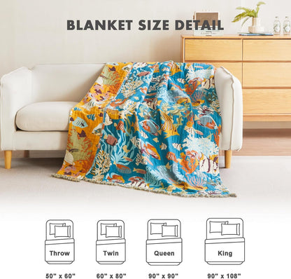 MSGKV Throw Blanket for Couch Bed Cotton Muslin Breathable Cute Ocean Animals Twin Size Blanket