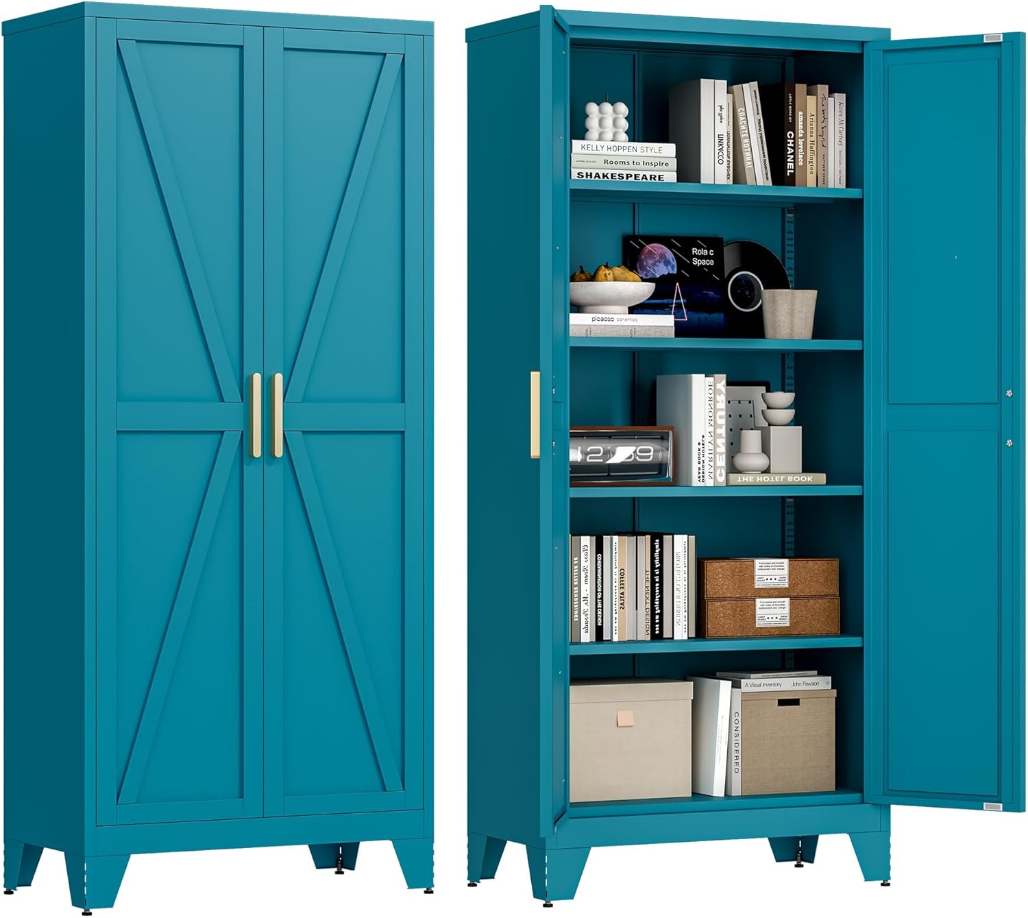 71'' Farmhouse Metal Storage Cabinet with Barn Doors,Steel File Cabinet for Home Office,Kitchen