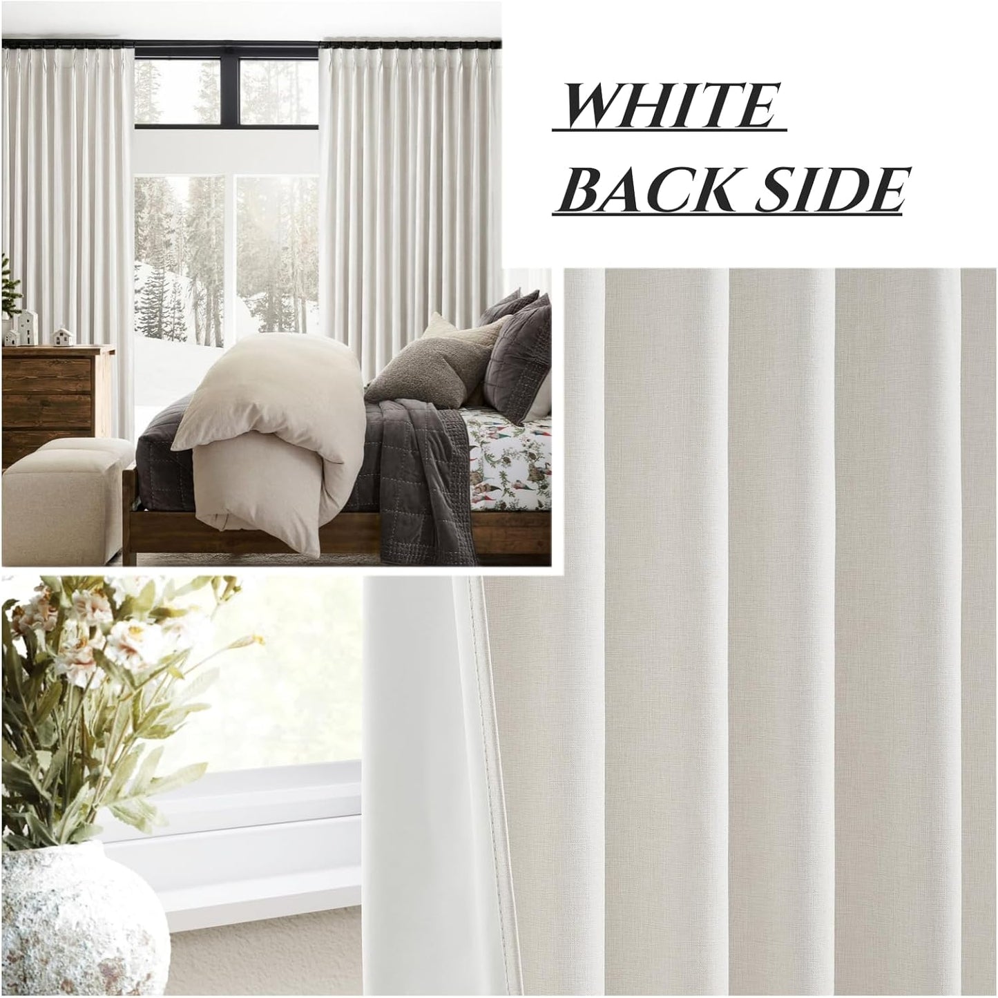 Beige Linen Blackout Curtains 96 Inches Long, Pinch Pleated Elegant Thermal 8ft for Living Room