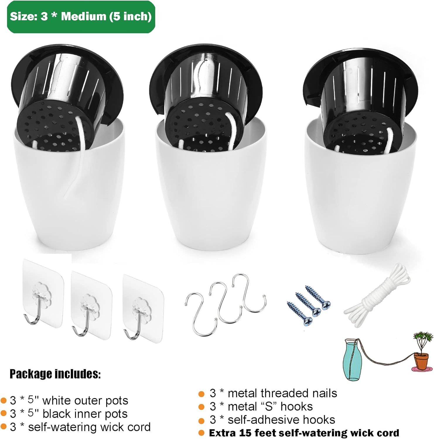3 Pack Self Watering Wall Hanging Planter Pots Vertical Garden Window Hang Mount Indoor Outdoor