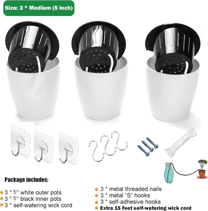 3 Pack Self Watering Wall Hanging Planter Pots Vertical Garden Window Hang Mount Indoor Outdoor