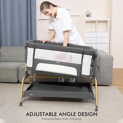 3 in 1 Baby Bassinet, Bedside Bassinet for Baby, Rocking Bassinet with Comfy Mattress and Wheels, 6