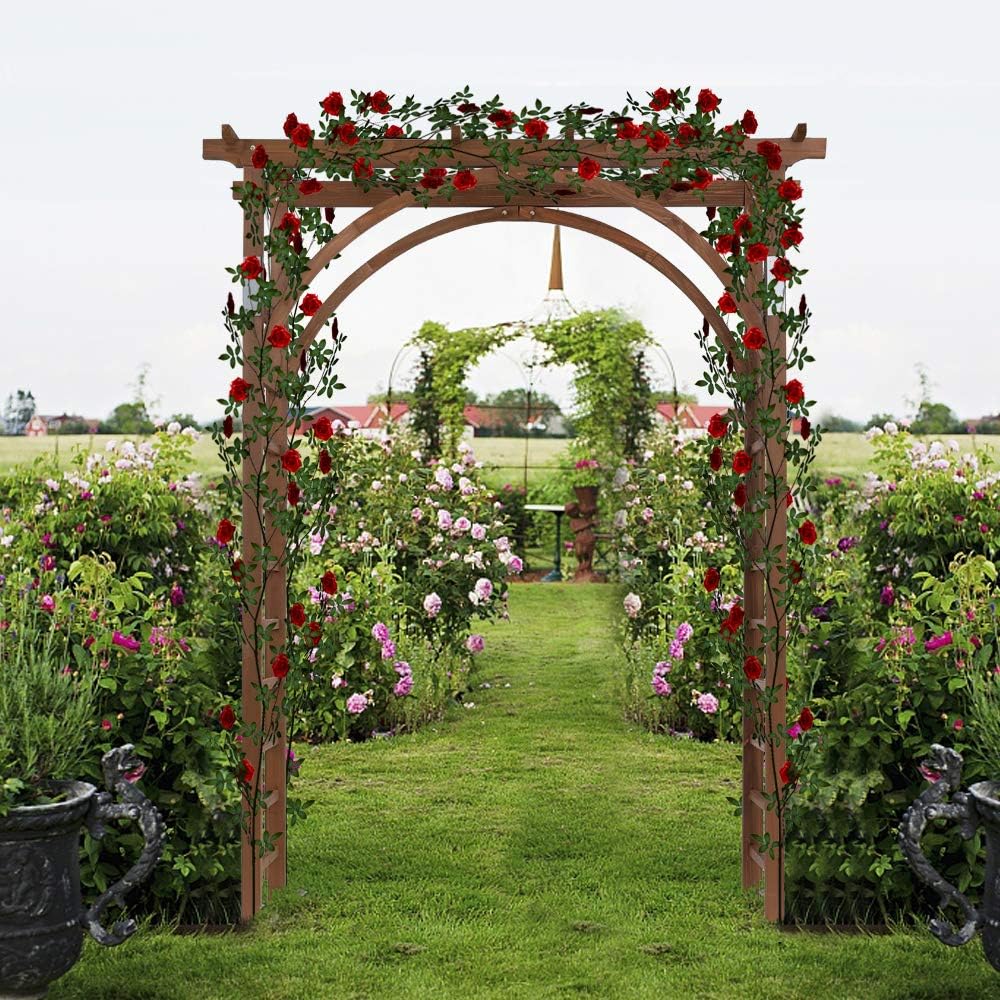 VINGLI 85in Wooden Arbor Garden Arch, Wedding Arch for Ceremony, Wood Trellis for Plant Climbing