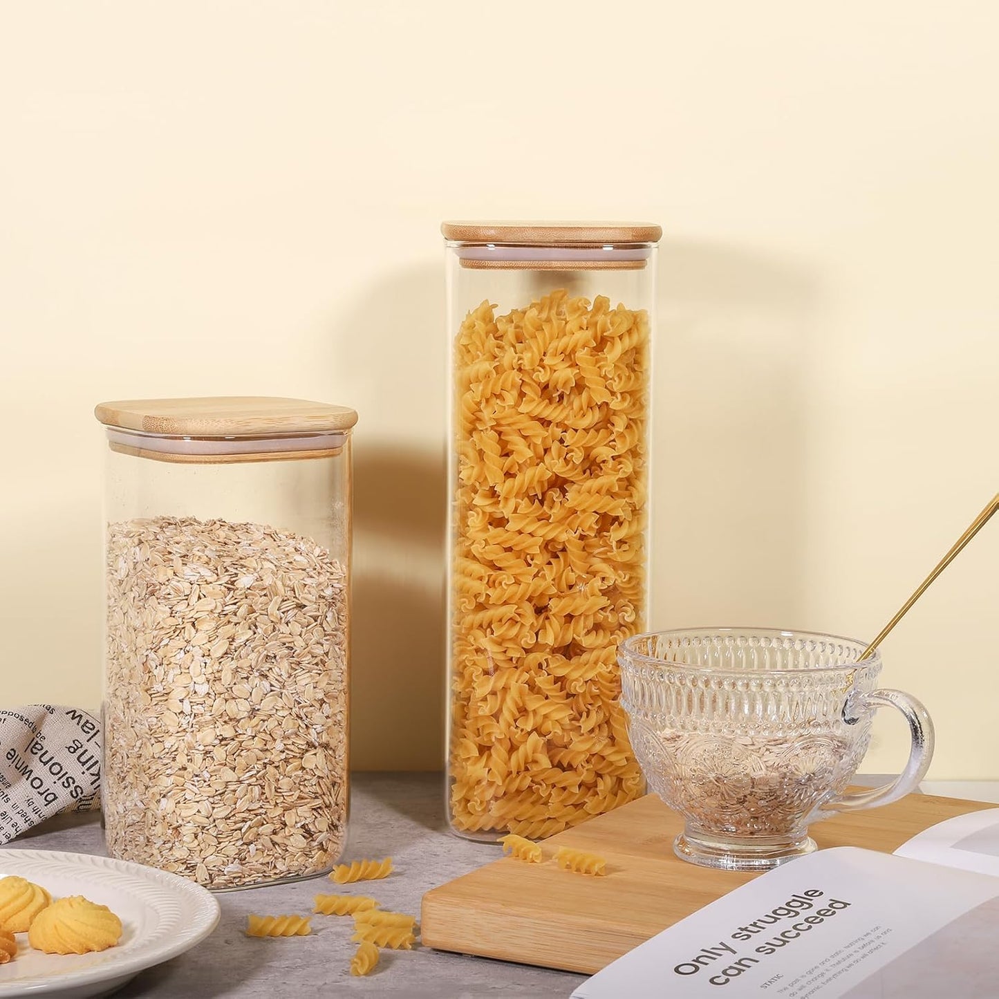 Glass Food Storage Jars 76 oz Set of 3,Glass Storage Containers Clear Glass Food Canister with