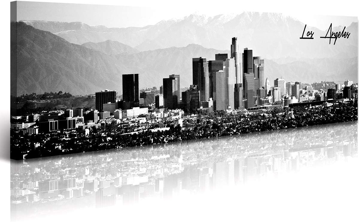DJSYLIFE Los Angeles Skyline Wall Art Black and White USA Panoramic Cityscape Picture Canvas Prints