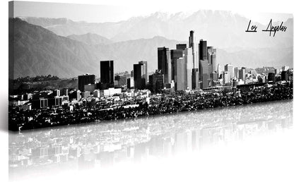 DJSYLIFE Los Angeles Skyline Wall Art Black and White USA Panoramic Cityscape Picture Canvas Prints