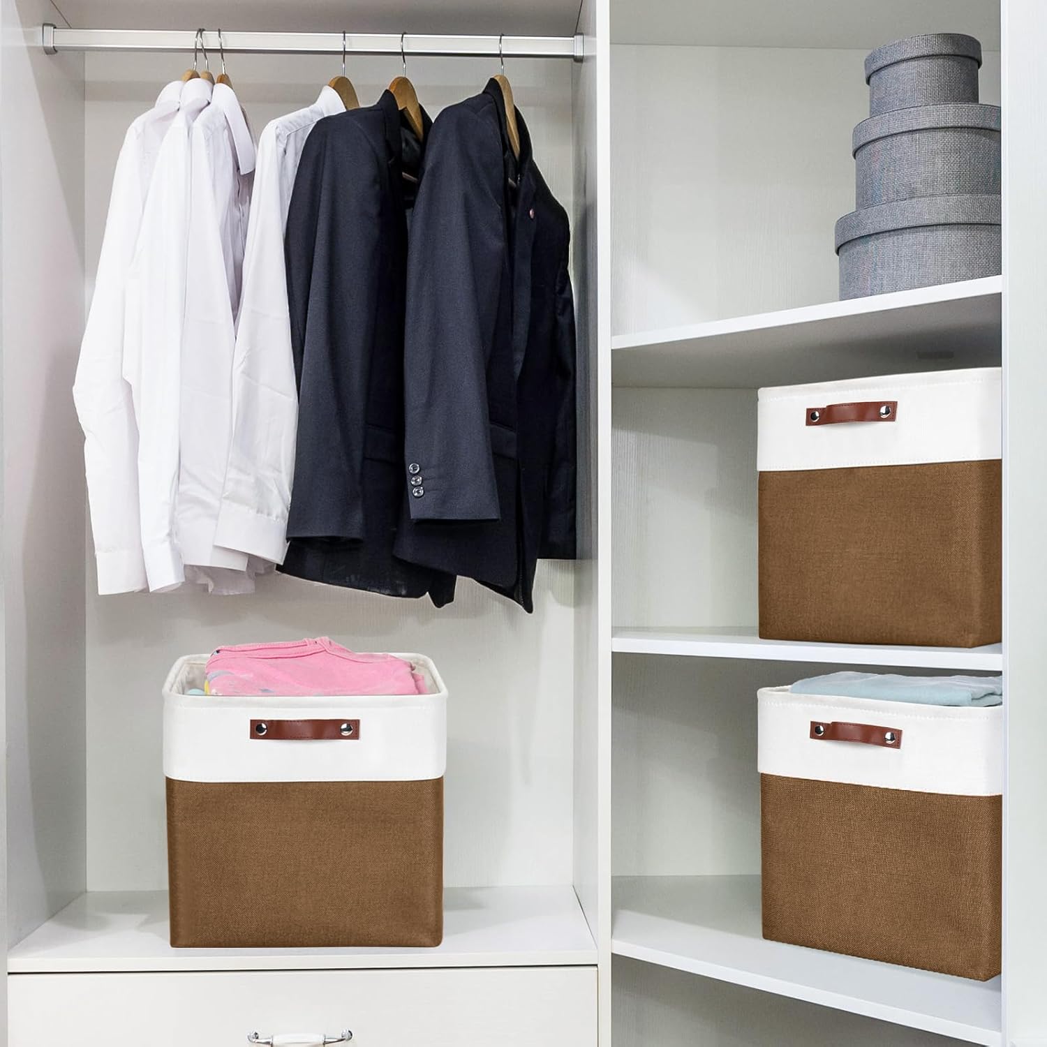 13x13 Cube Storage Bins, Collapsible Fabric Storage Box, 4 Pack Closet Baskets with Handles for