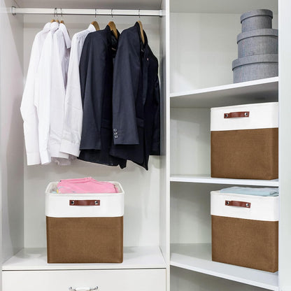 13x13 Cube Storage Bins, Collapsible Fabric Storage Box, 4 Pack Closet Baskets with Handles for