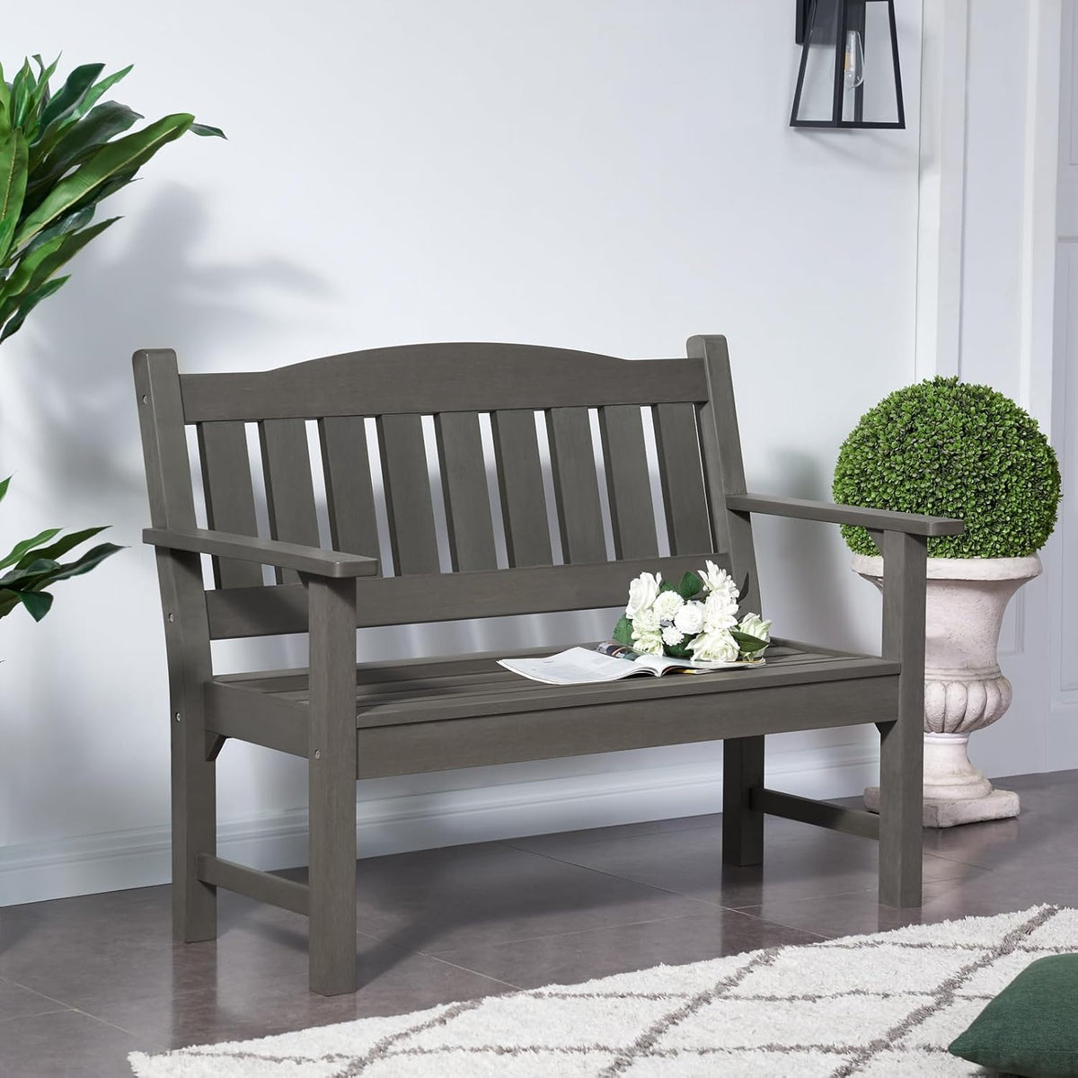 Psilvam 2-Person Outdoor Memorial Bench, All-Weather Poly Lumber Garden Bench, Rot-Resistant