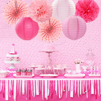 Rose Hot-Pink Party Decorations Streamers - 14pcs Girl Birthday Baby Shower Paper Lanterns
