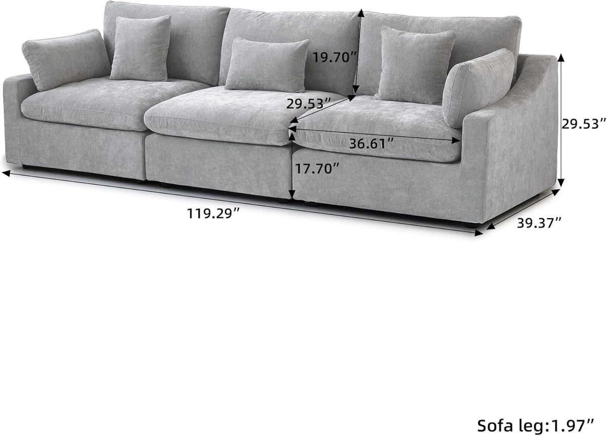 JACH Sectional Couches for Living Room, 3 Seater Cloud Sectional Couch with Deep Seat, Down Filled