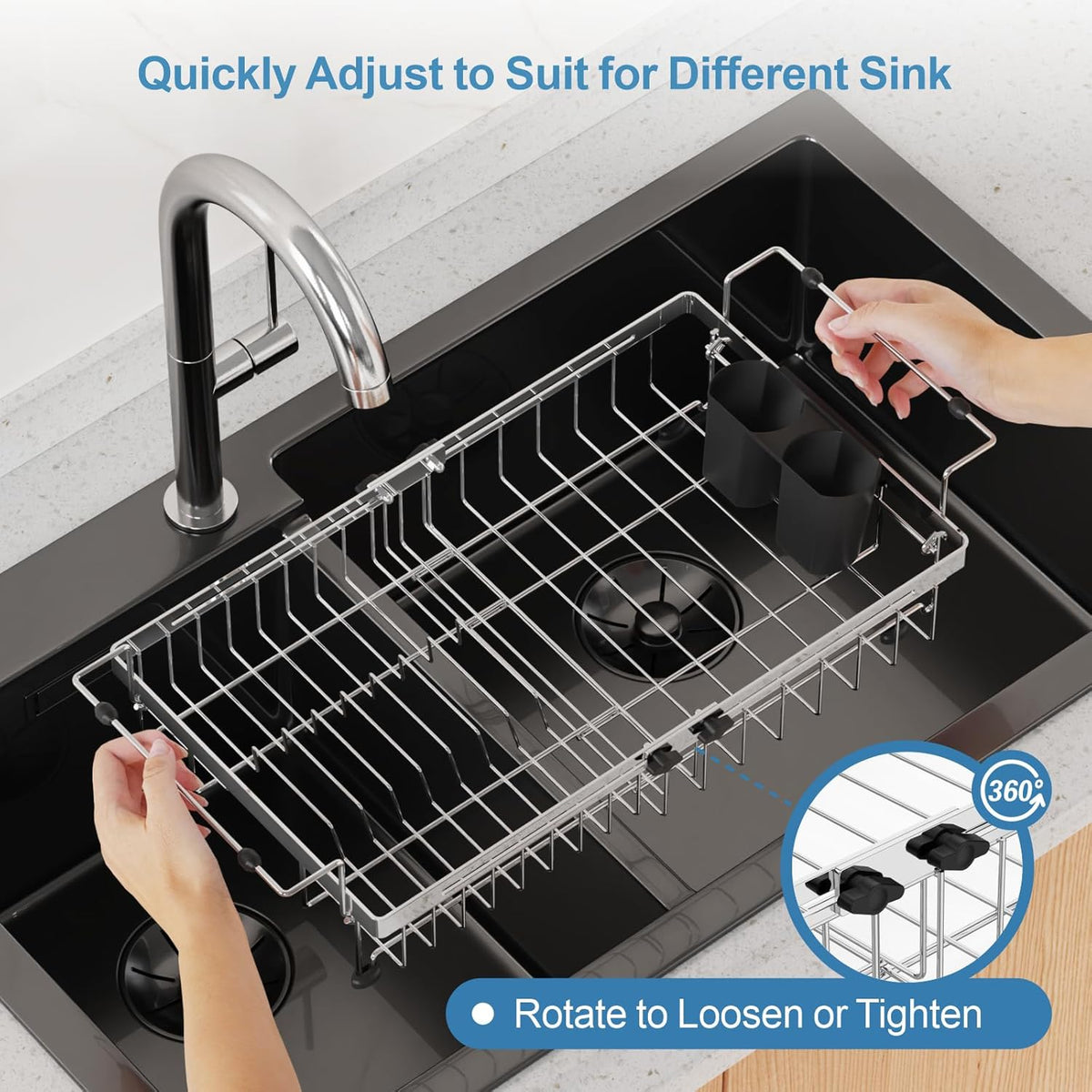 GSlife Stainless Steel Dish Drying Rack - Capacity Expandable in Sink Dish Drainer with Silicone