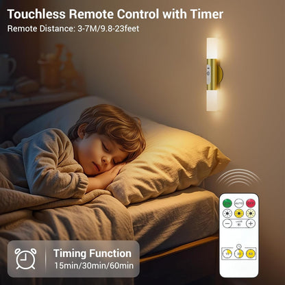Motion Sensor Wall Sconces with Remote Control, LED Rechargeable Battery Operated Wall Lights Set