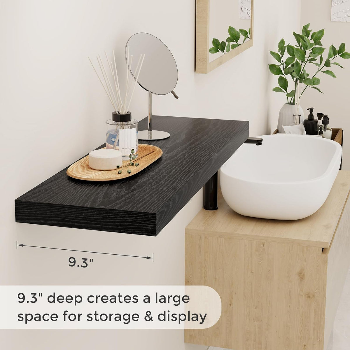 Fun Memories Black Floating Shelves 32 Inch Long, 9 Inch Deep Floating Bookshelf Wall Mounted