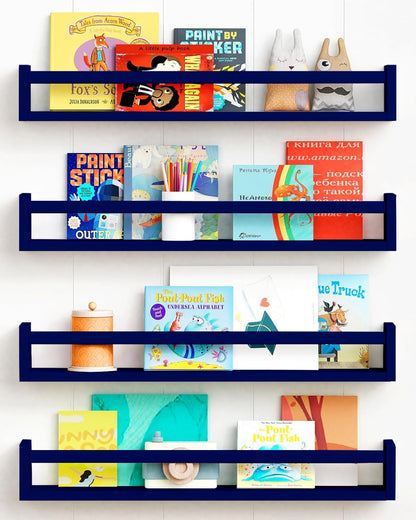 Forbena Wall Book Shelf Organizer for Kids Room Set of 4, Large Floating Book Shelves for Boy