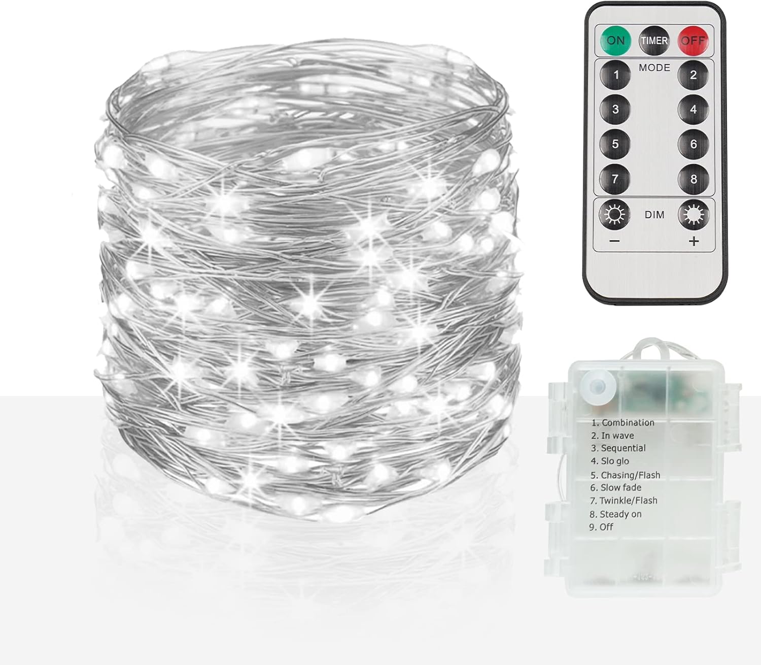 suddus 66ft 200 LED Outdoor String Lights, White Fairy Lights Battery Operated with Remote, Led