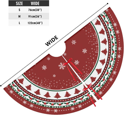 Christmas Tree Skirt 48 Inches, Red and Green Xmas Tree Mat with Winter Snowflake for Christmas